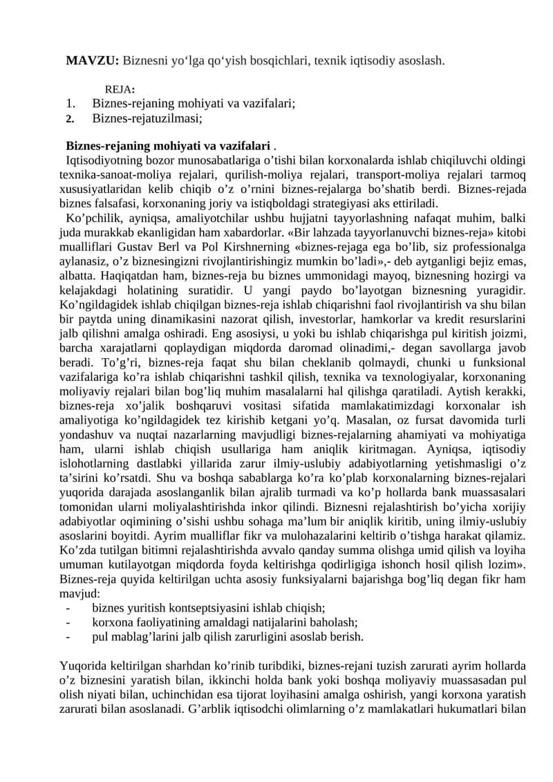 Biznes-reja mohiyati va vazifalari 1