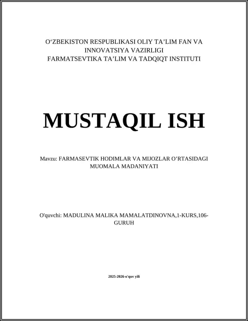 FARMASEVTIK HODIMLAR VA MIJOZLAR O’RTASIDAGI MUOMALA MADANIYATI 1
