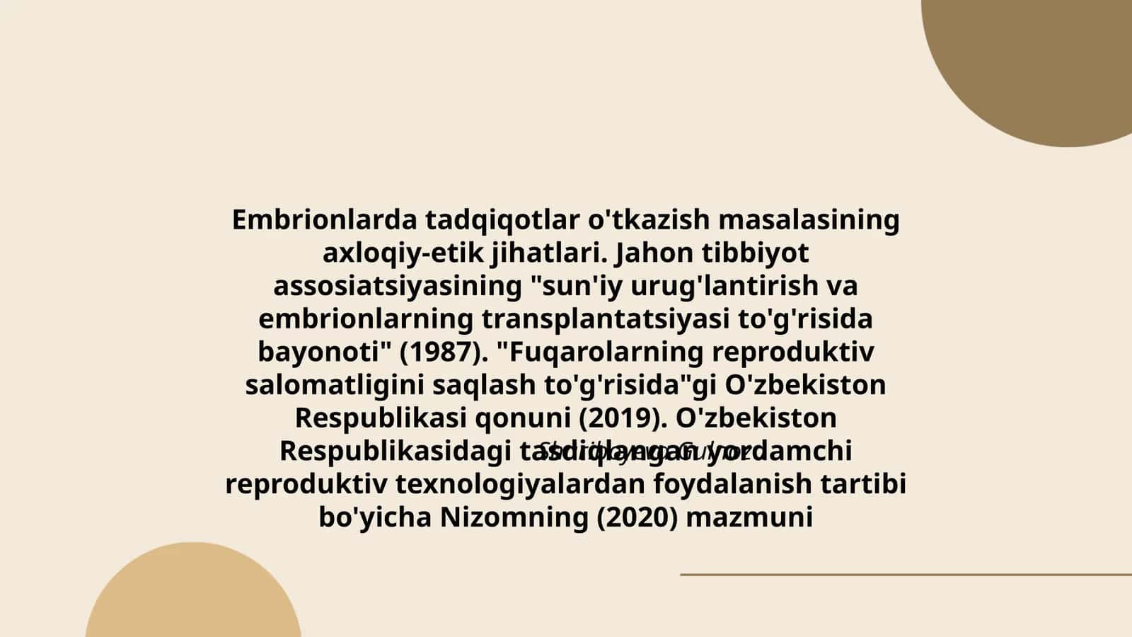 Embrionlarda tadqiqotlar o'tkazish masalasining axloqiy-etik jihatlari 1