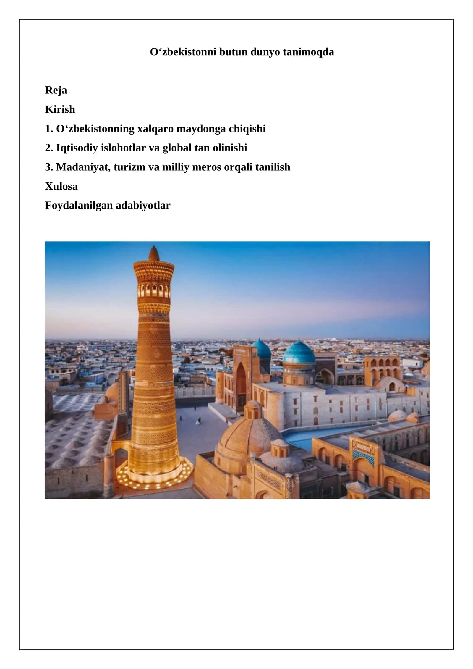 O‘zbekistonni butun dunyo tanimoqda 1