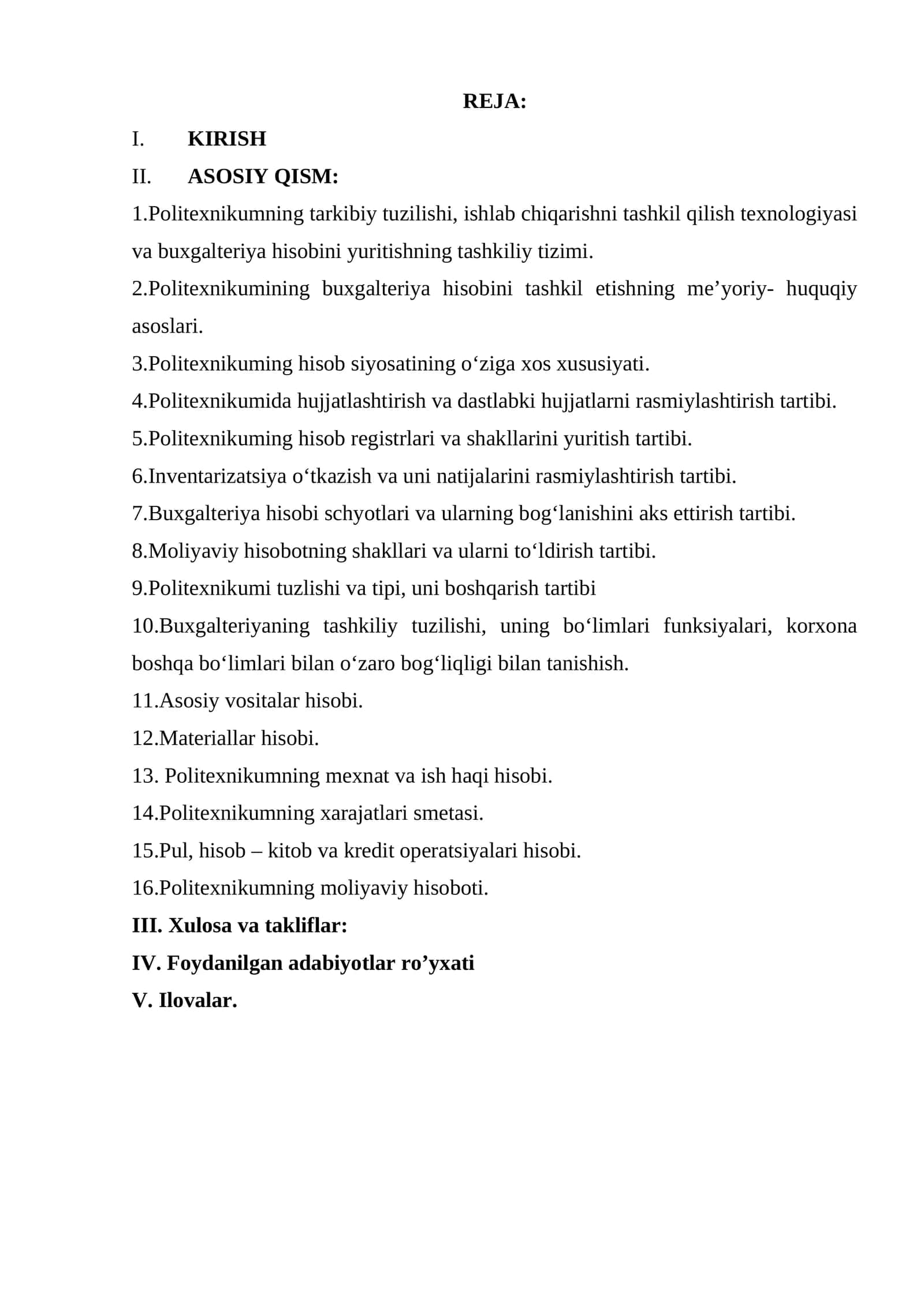 Politexnikumning buxgalteriya hisobini tashkil etishning me’yoriy- huquqiy asoslari 1