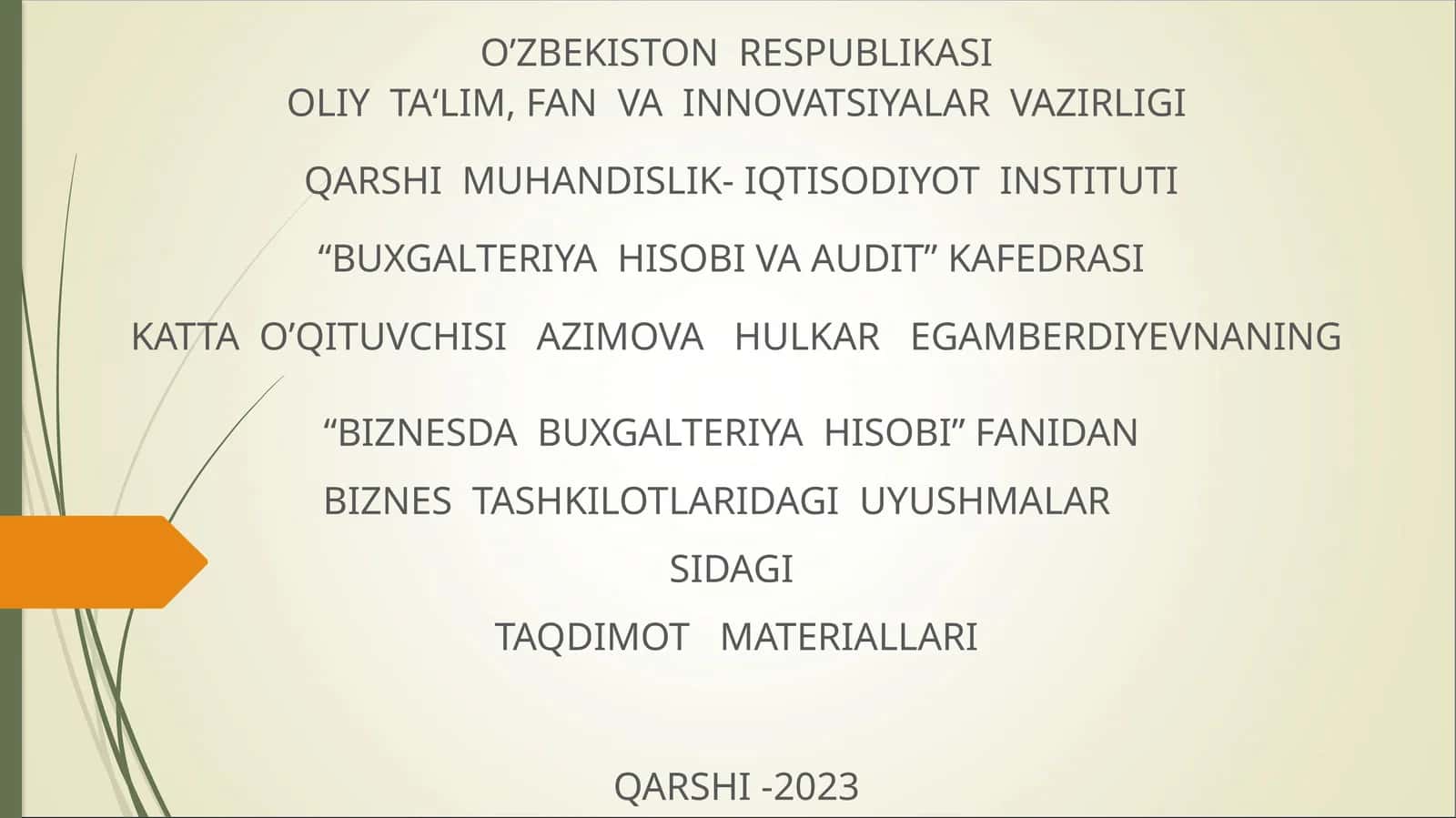 BIZNES TASHKILOTLARIDAGI UYUSHMALAR SIDAGI TAQDIMOT MATERIALLARI 1
