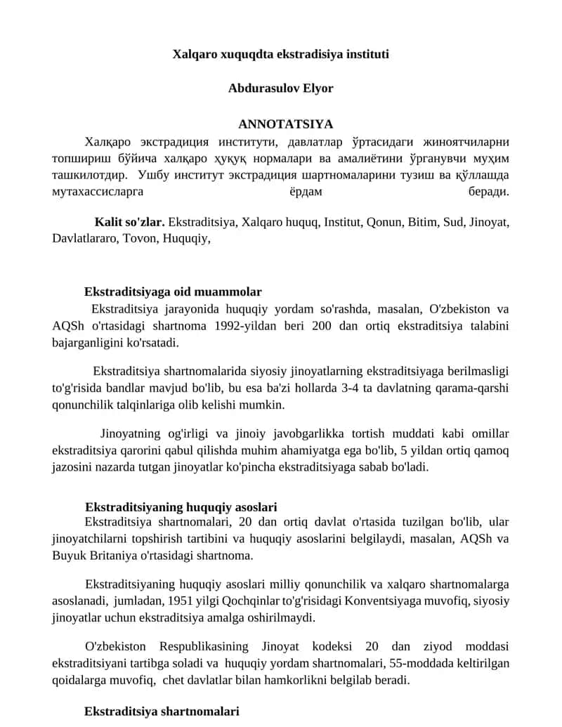 Xalqaro xuquqdta ekstradisiya instituti 1