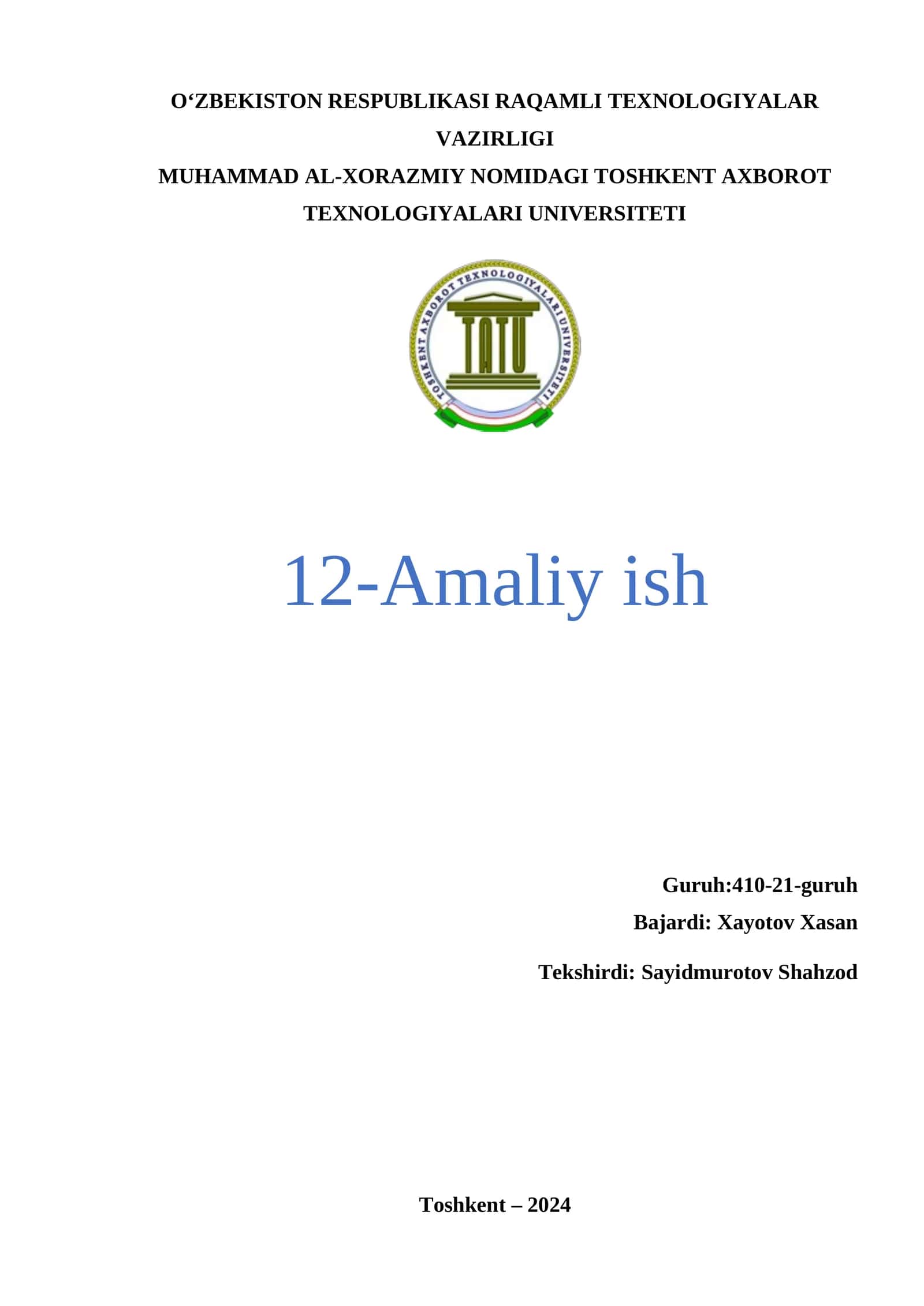 NGN TARMOG'I VA TATU FILIALLARINING IP TARMOG'I O'RTASIDA ALOQANI TASHKIL ETISH 1