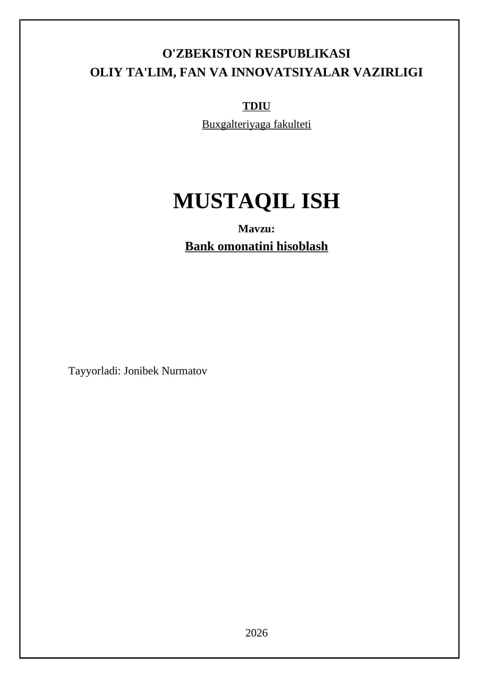 Bank omonatini hisoblash 1