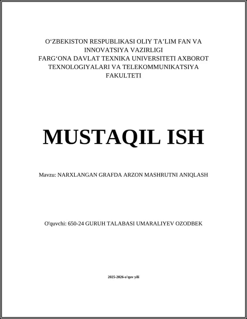 Narxlangan Grafda Arzon Mashrutni Aniqlash 1