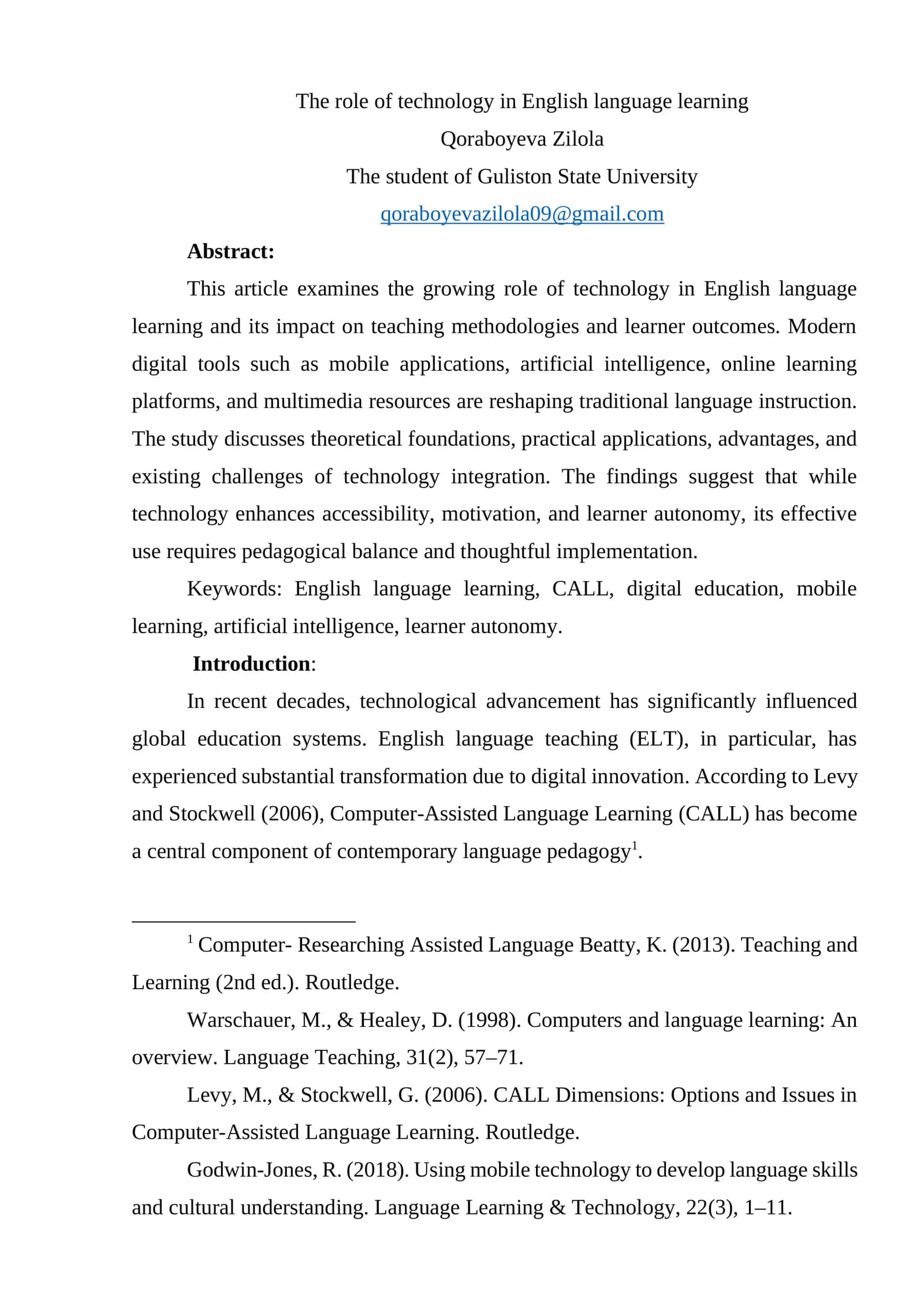 The role of technology in English language learning 1