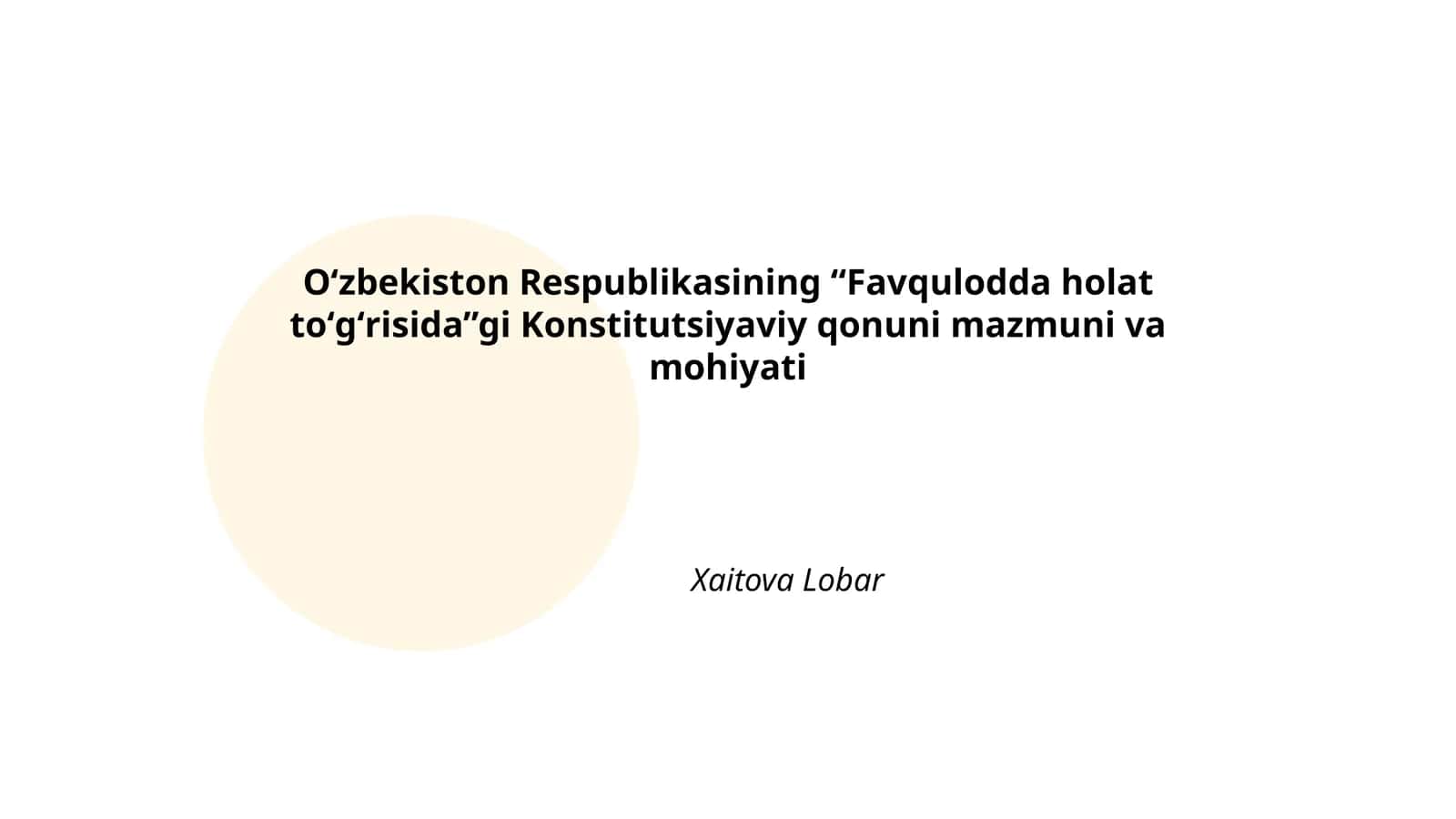Oʻzbekiston Respublikasining “Favqulodda holat toʻgʻrisida”gi Konstitutsiyaviy qonuni mazmuni va mohiyati 1