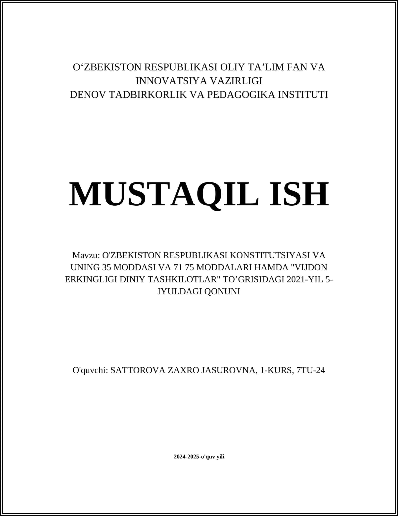 O'zbekiston Respublikasi Konstitutsiyasi 1