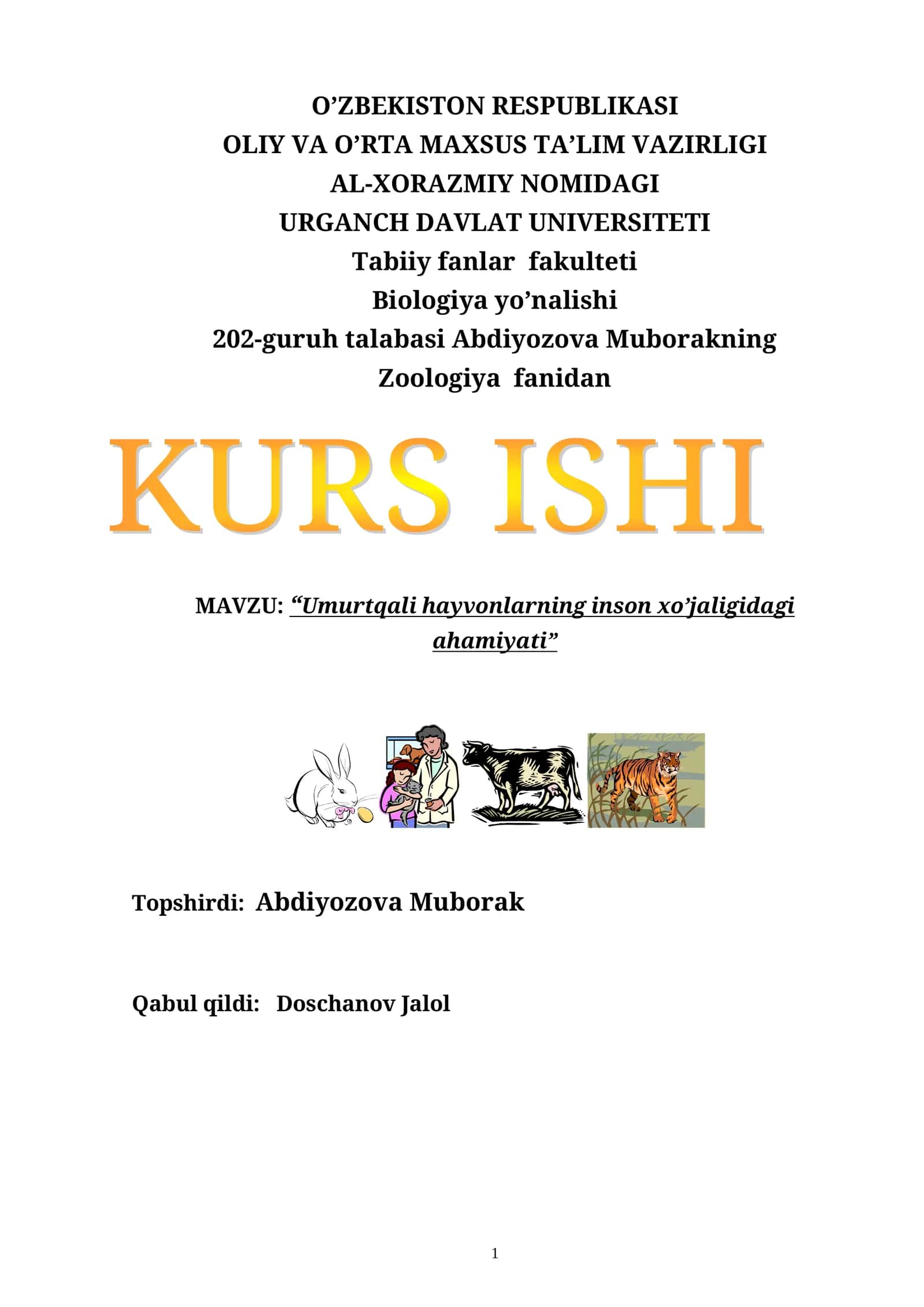 Umurtqali hayvonlarning inson xo’jaligidagi ahamiyati 1
