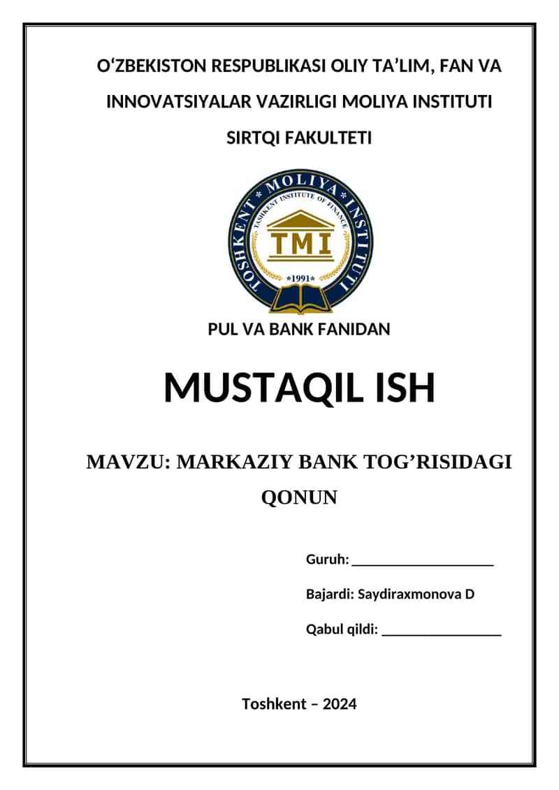 "Markaziy bank to'g'risidagi Qonun" 1