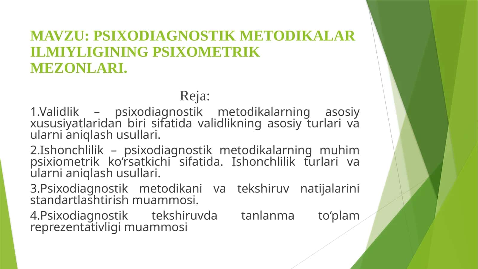 PSIXODIAGNOSTIK METODIKALAR ILMIYLIGINING PSIXOMETRIK MEZONLARI 1