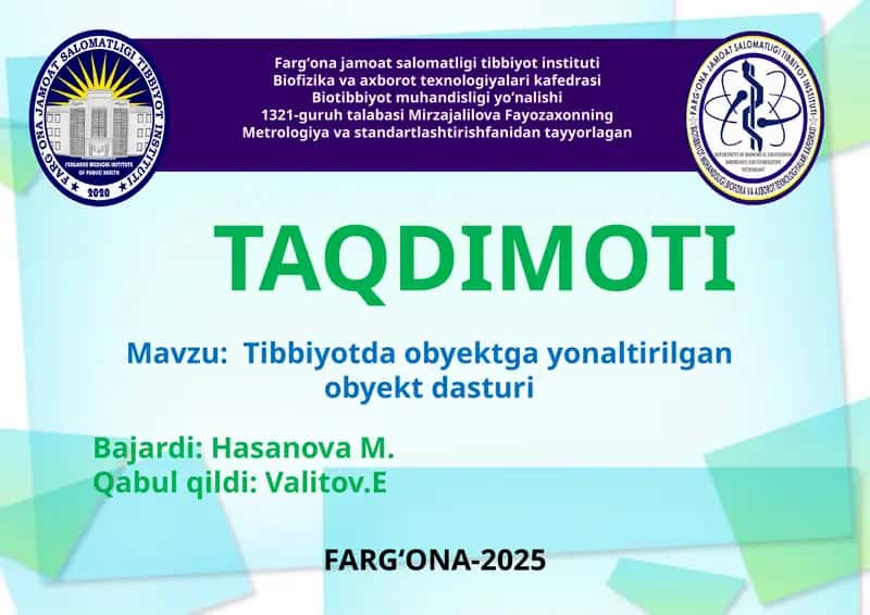 Tibbiyotda obyektga yonaltirilgan obyektdasturi 1