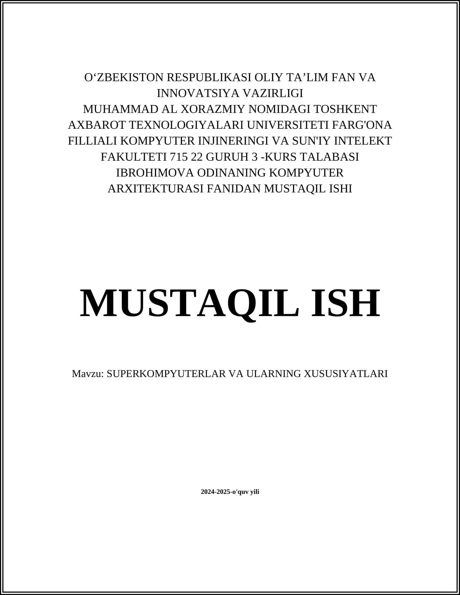 SUPERKOMPYUTERLAR VA ULARNING XUSUSIYATLARI 1