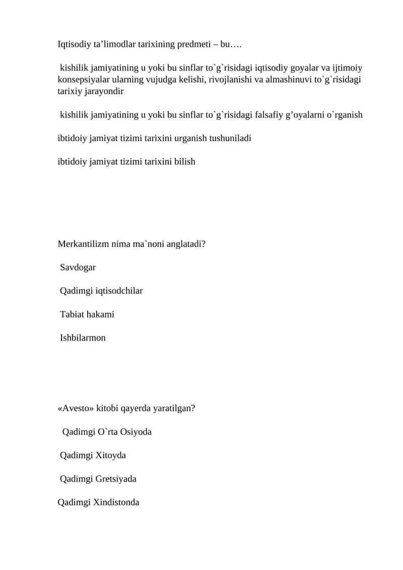 Iqtisodiy ta’limodlar tarixi 1