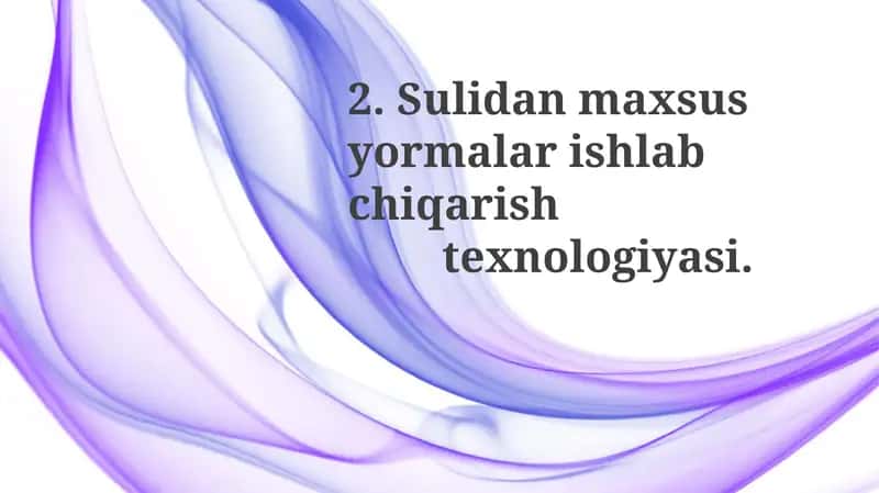 Maxsus maqsadli Sulidan yormalar ishlab chiqarish texnologiyasi 1