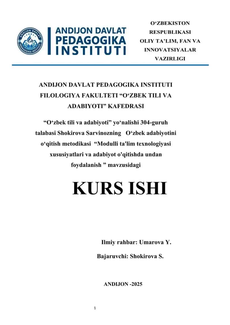 Modulli ta'lim texnologiyasi xususiyatlari va adabiyot o'qitishda undan foydalanish 1