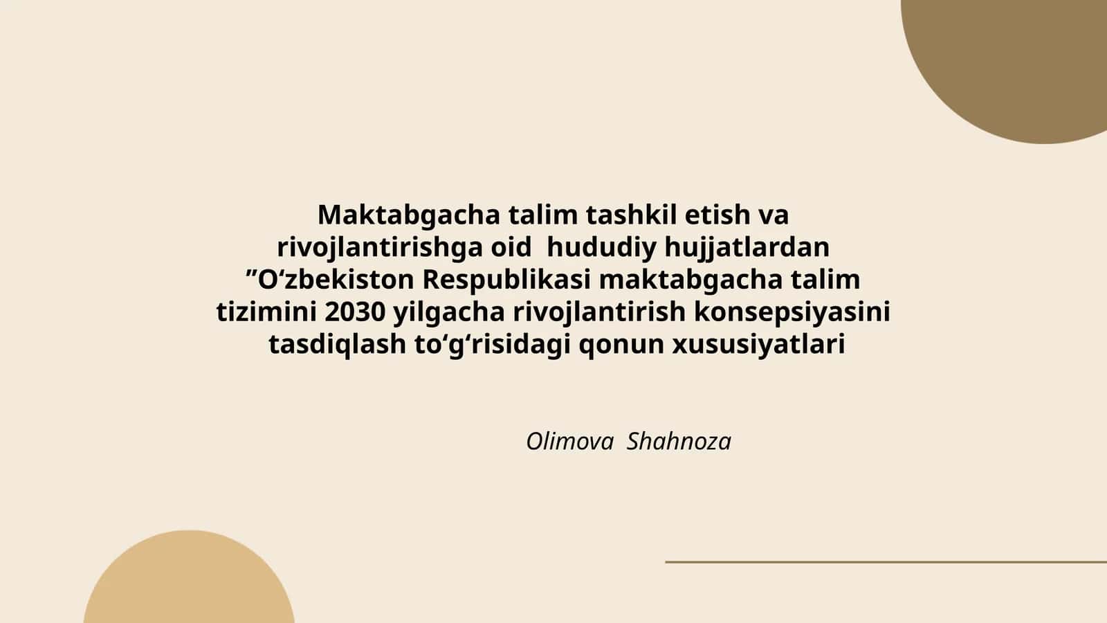 Oʻzbekiston Respublikasi maktabgacha talim tizimini 2030 yilgacha rivojlantirish konsepsiyasi 1