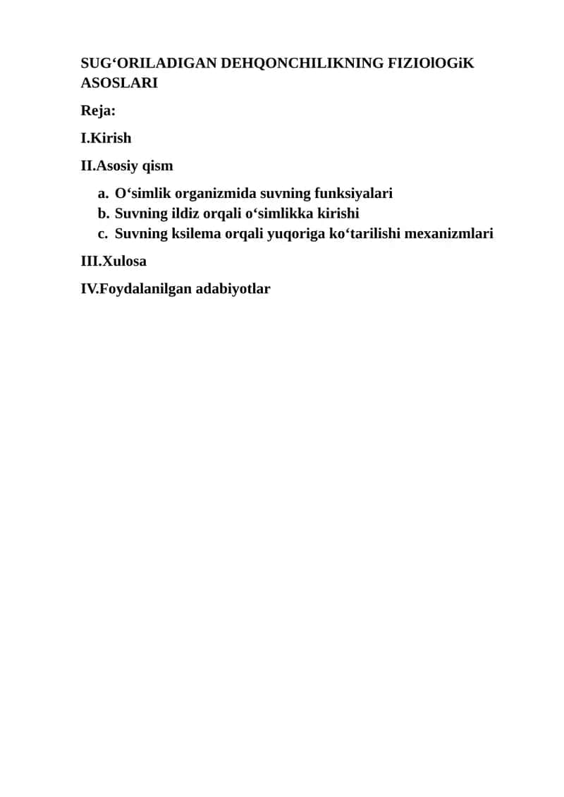 Sug‘oriladigan dehqonchilikning fiziologik asoslari 1