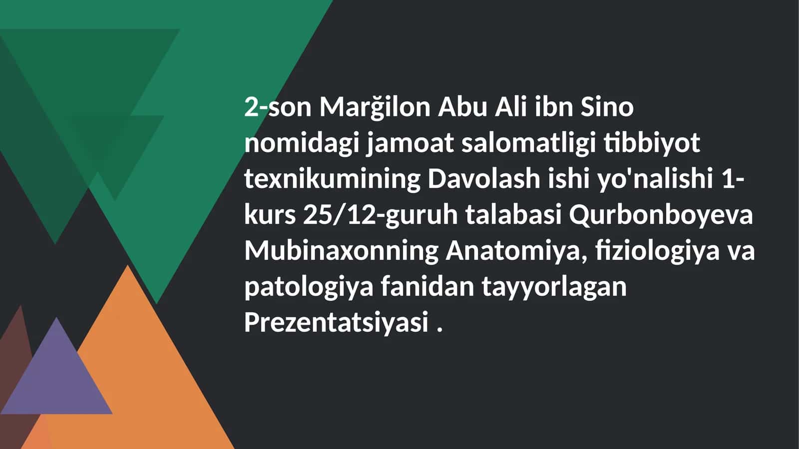 Abu Ali ibn Sino nomidagi jamoatsalomatligi tibbiyot texnikumining Davolashishi yo'nalishi 1
