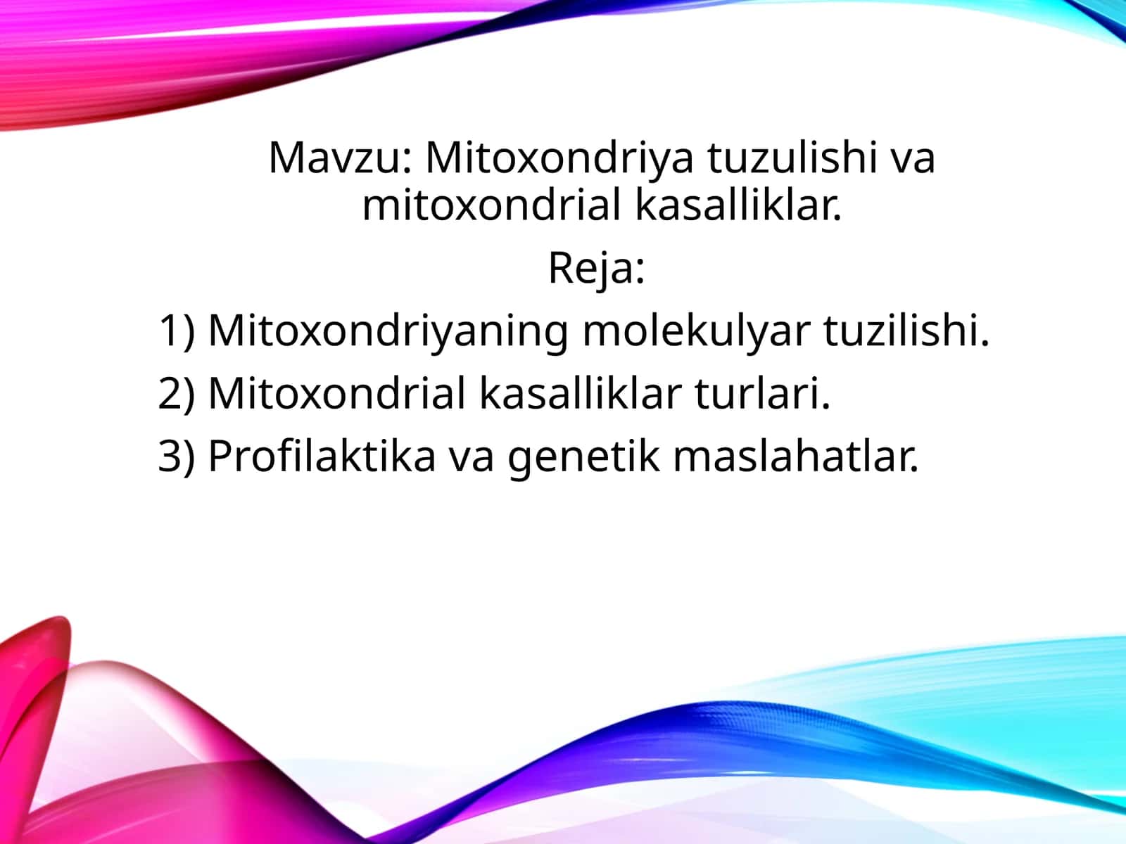 Mitoxondriya tuzulishi va mitoxondrial kasalliklar. 1