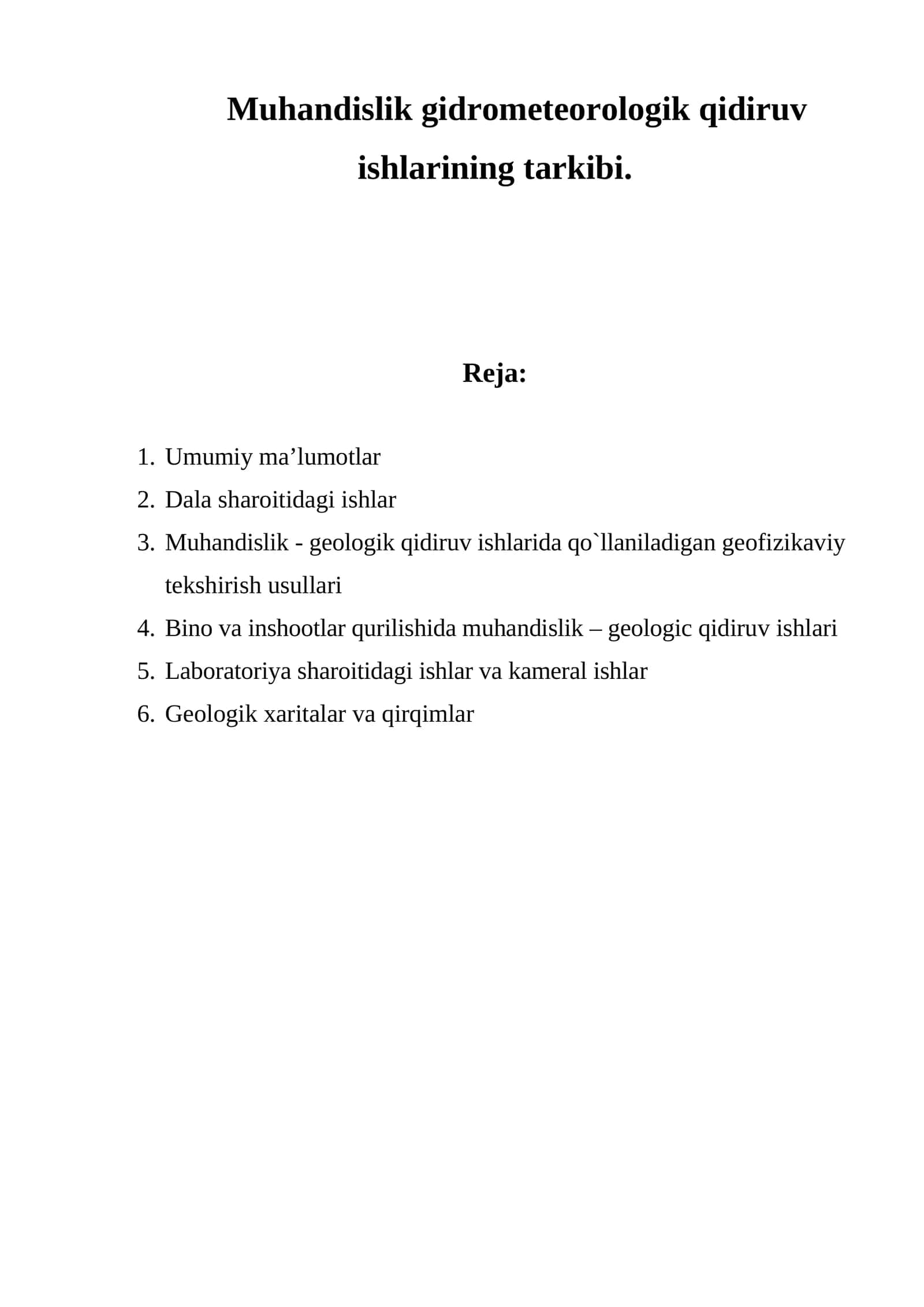 Muhandislik gidrometeorologik qidiruv ishlarining tarkibi 1