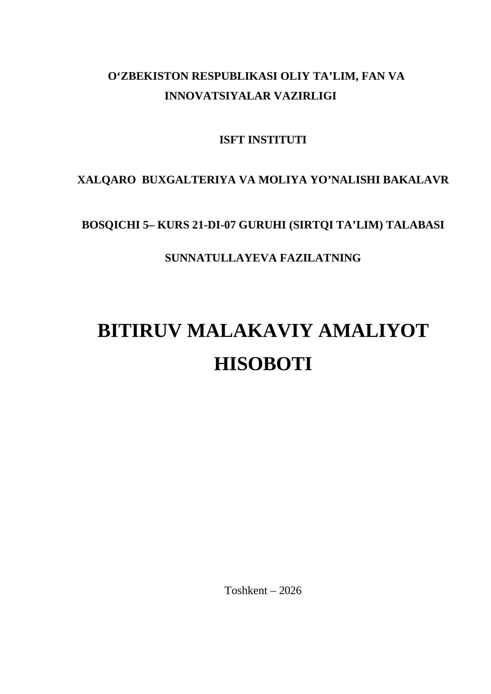 BITIRUV MALAKAVIY AMALIYOT. IPAK YOLI BANK 1