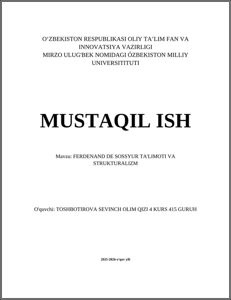 FERDENAND DE SOSSYUR TA'LIMOTI VA STRUKTURALIZM 1