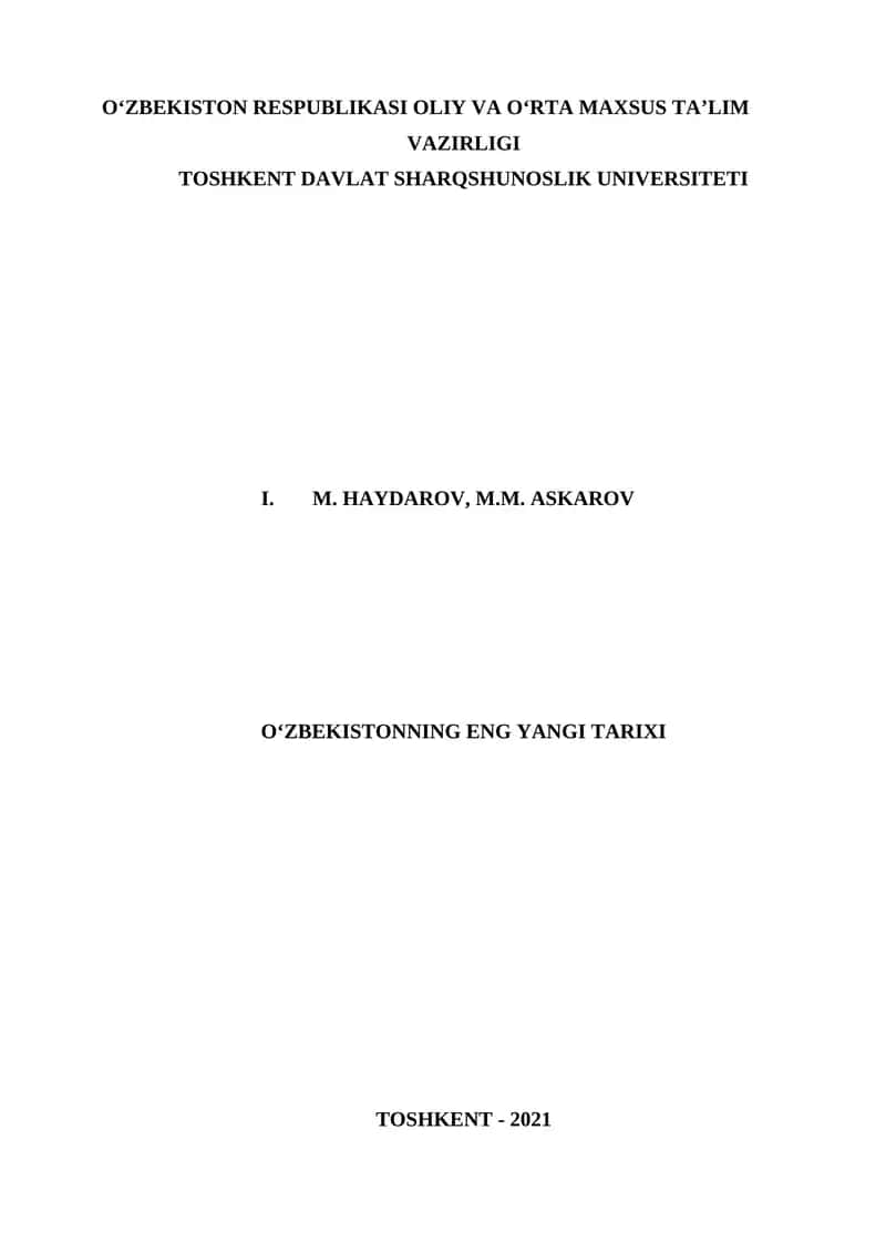 O'ZBEKISTONNING ENG YANGI TARIXI 1