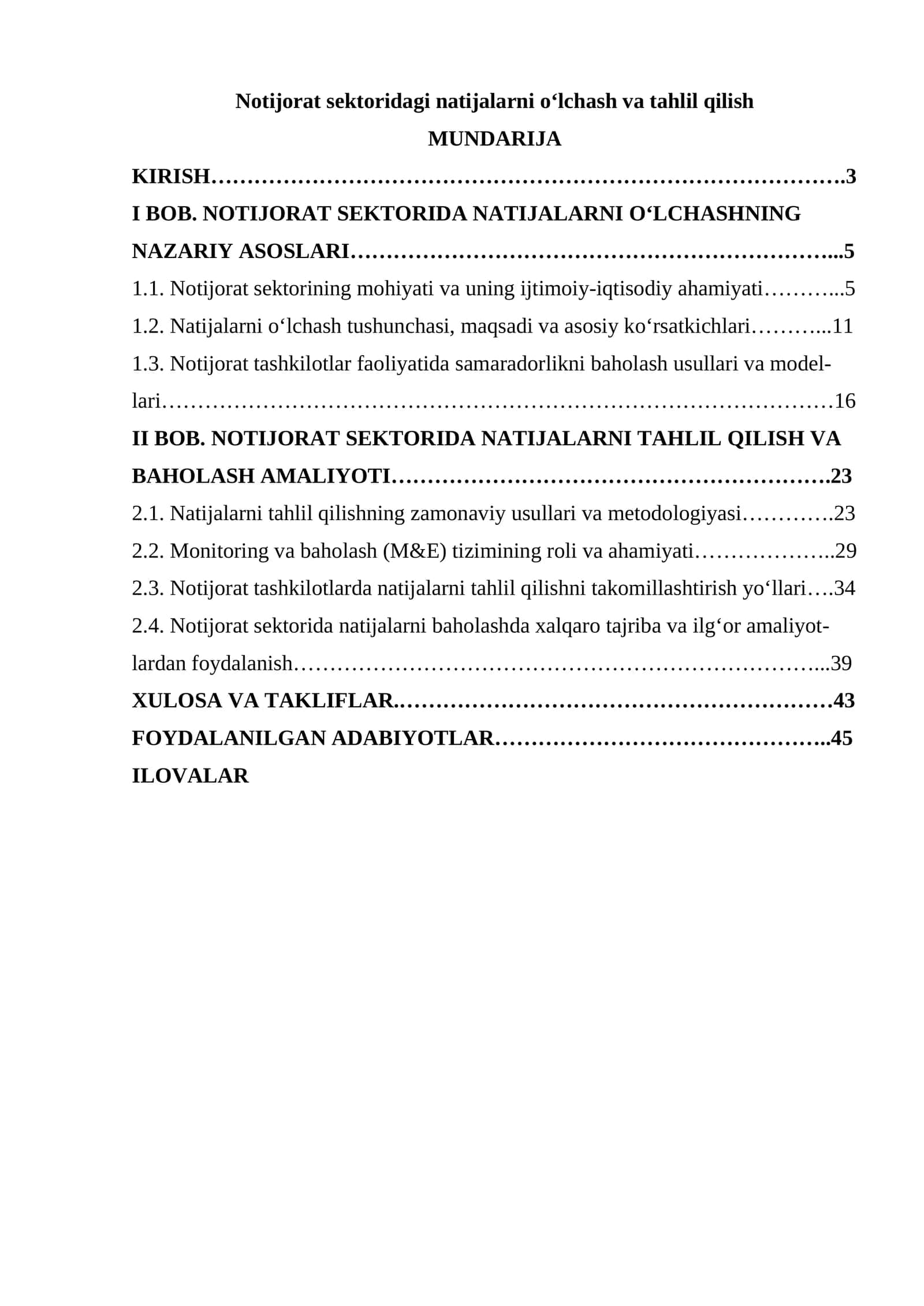 Notijorat sektoridagi natijalarni o‘lchash va tahlil qilish 1