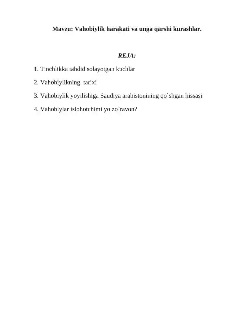 Vahobiylik harakati va unga qarshi kurashlar
