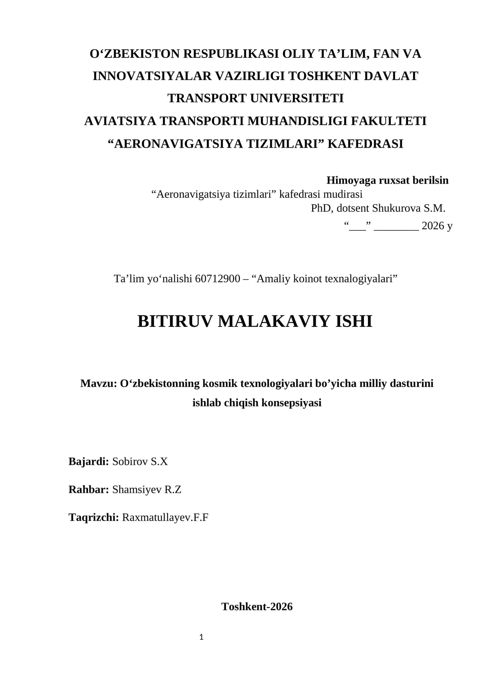O‘zbekistonning kosmik texnologiyalari bo’yicha milliy dasturini ishlab chiqish konsepsiyasi 1