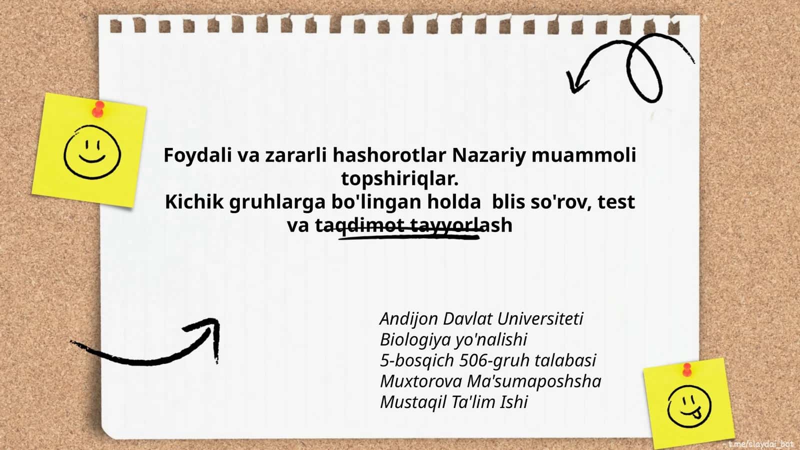 Foydali va zararli hashorotlar Nazariy muammoli topshiriqlar 1