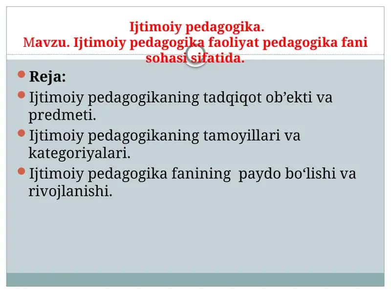 Ijtimoiy pedagogika faoliyat pedagogika fani sohasi sifatida 1