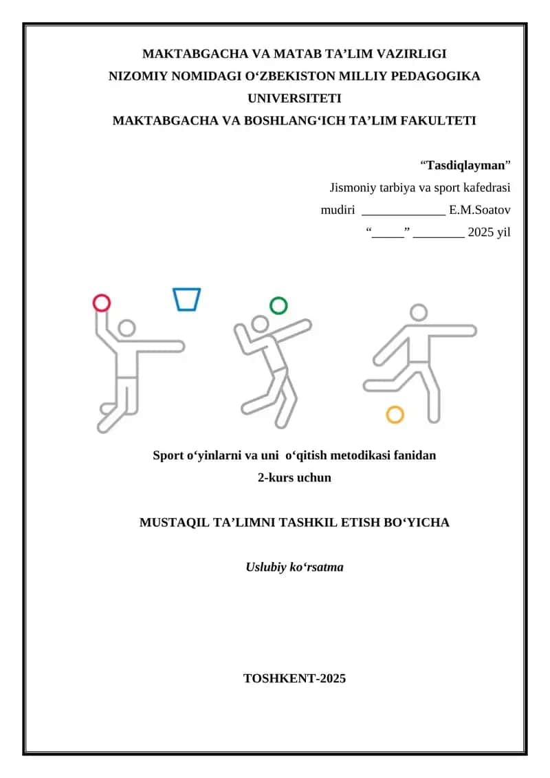 Sport o‘yinlarni va uni o‘qitish metodikasi 1