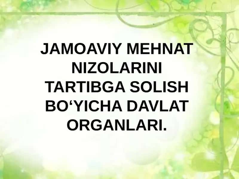 Jamoaviy Mehnat Nizolarini Tartibga Solish Bo‘yicha Davlat Organlari 1