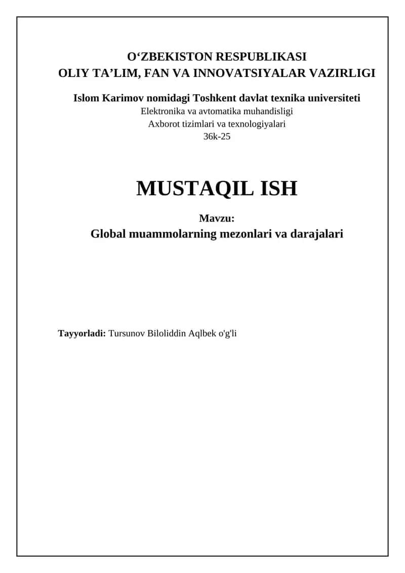 Global muammolarning mezonlari va darajalari 1