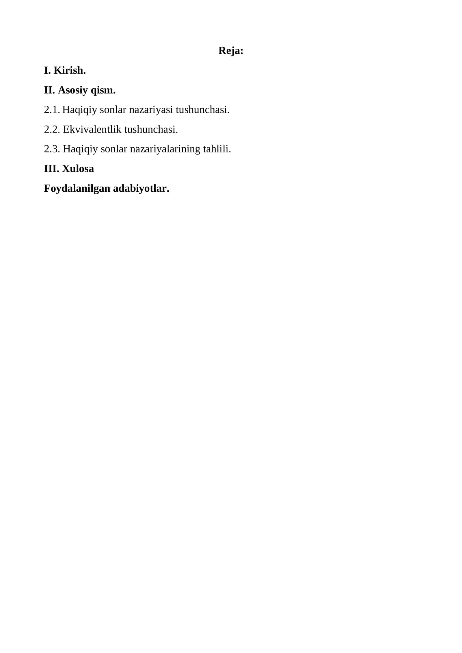 Haqiqiy sonlar nazariyasi tushunchasi. 1