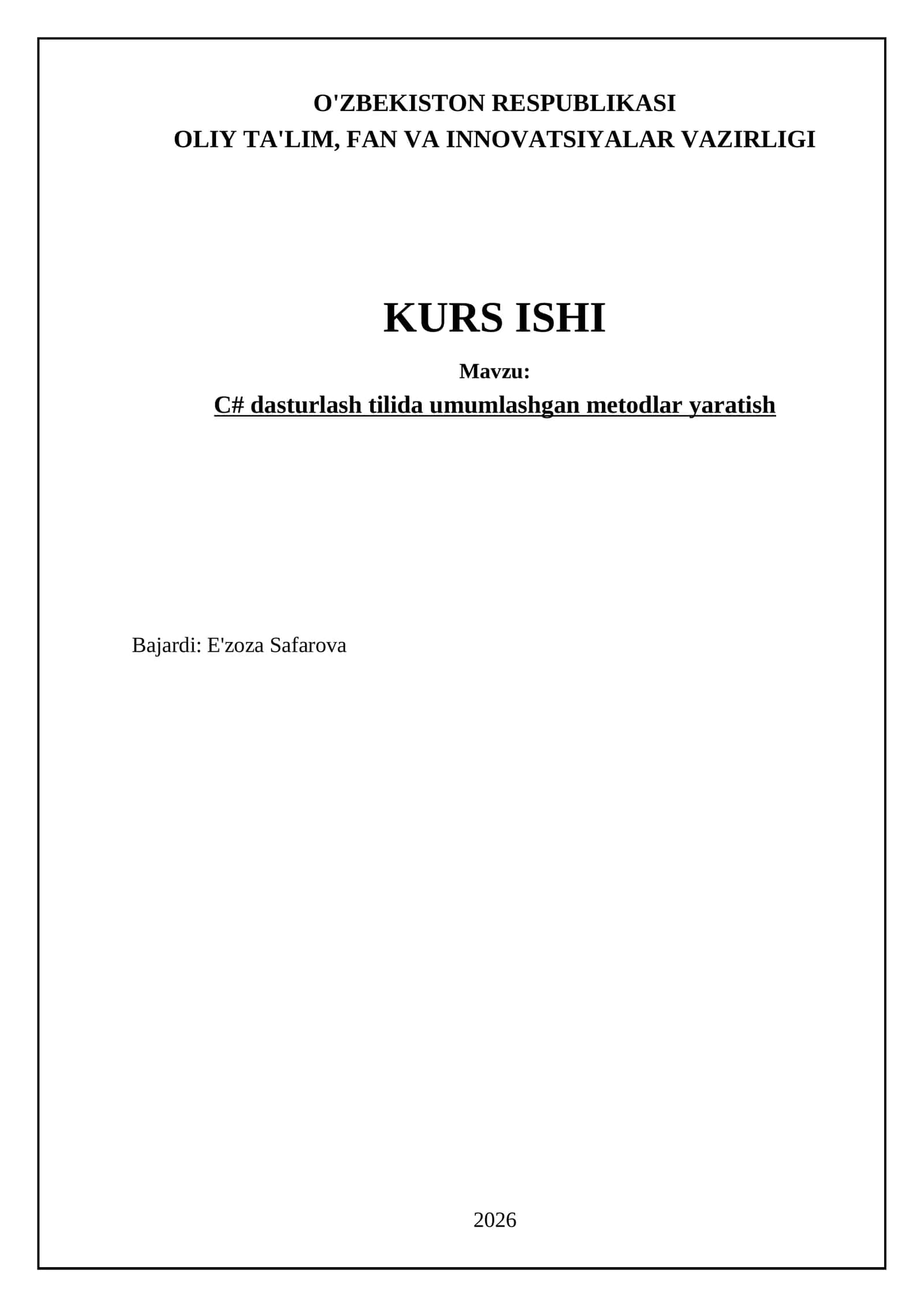 C# dasturlash tilida umumlashgan metodlar yaratish 1