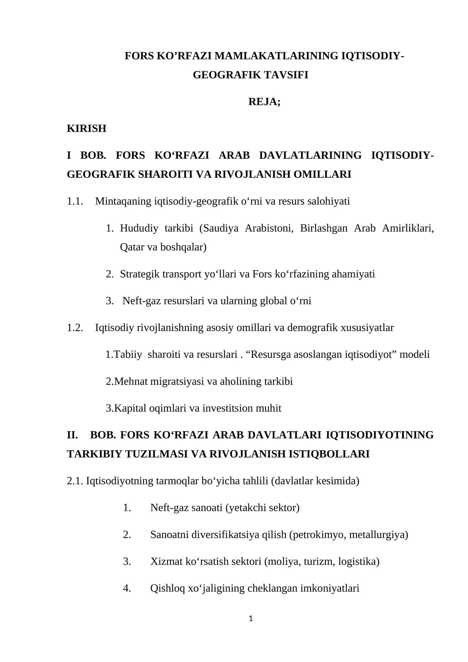 FORS KO’RFAZI MAMLAKATLARINING IQTISODIY-GEOGRAFIK TAVSIFI 1