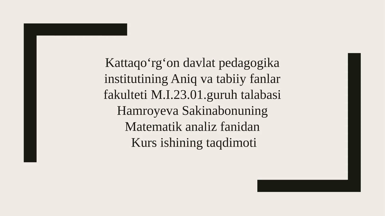 Matematika Analizi Elementar Funksiyalarni Darajali Qatorlar Ga Yoyish 1