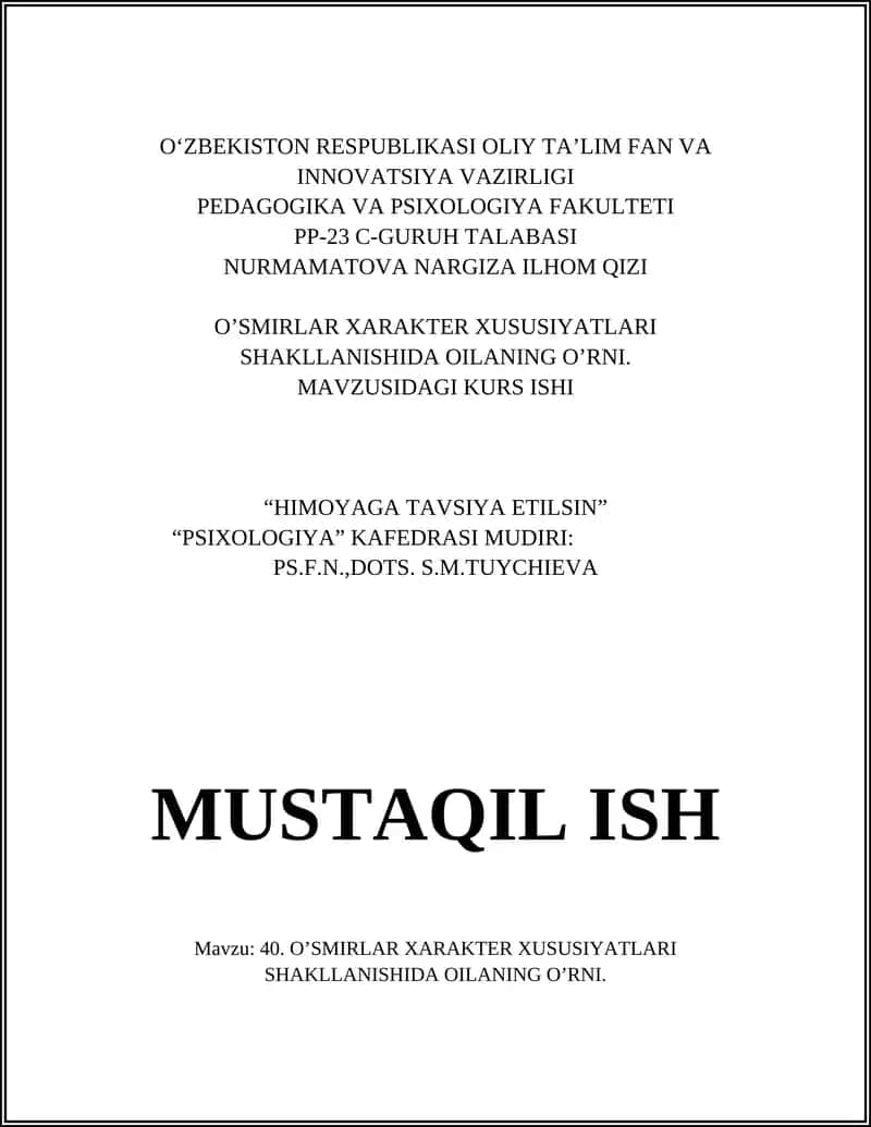 Oilaviy muhit va o‘smir xarakteri shakllanishi 1