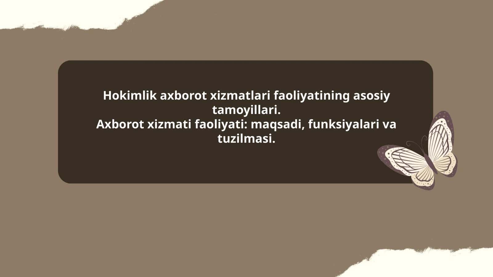 Hokimlik axborot xizmatlari faoliyatining asosiy tamoyillari. Axborot xizmati faoliyati: maqsadi, funksiyalari va tuzilmasi 1