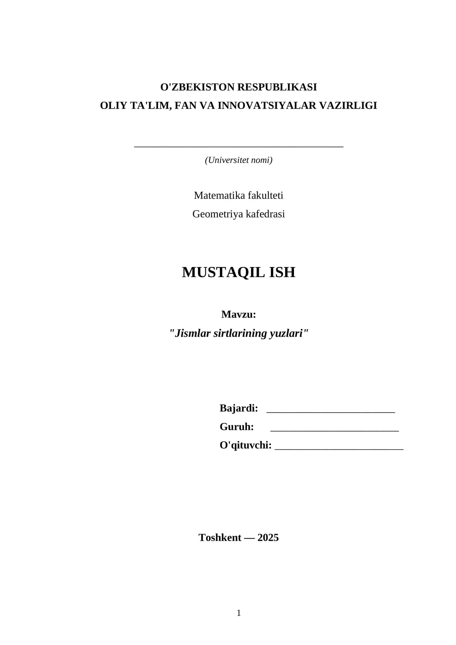 "Jismlar sirtlarining yuzlari" 1