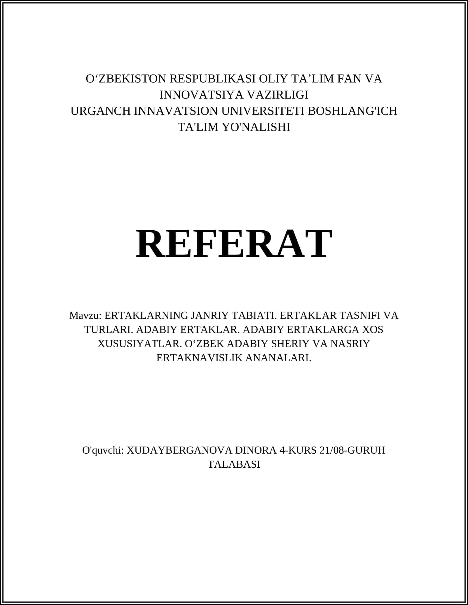 Ertaklarning Janriy Tabiati 1