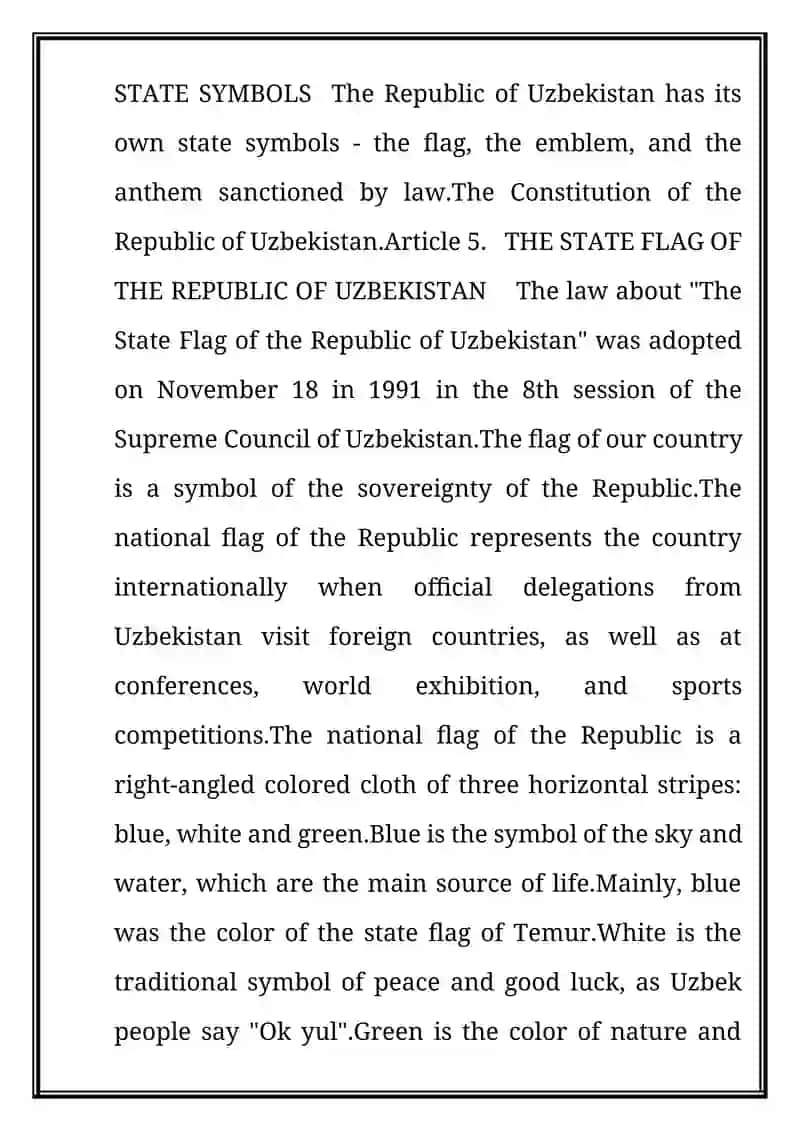 The State Symbols of the Republic of Uzbekistan