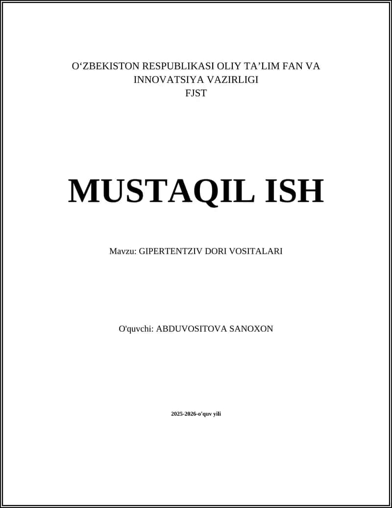 Gipertenziv Dorilarning Klassifikatsiyasi va Farmakologik Guruhlari 1