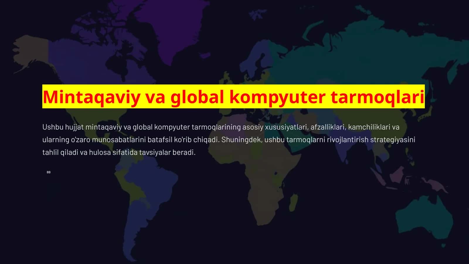 Mintaqaviy va global kompyuter tarmoqlari 1