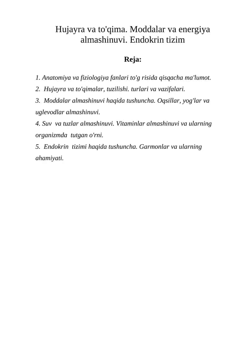 Hujayra va to'qima 1