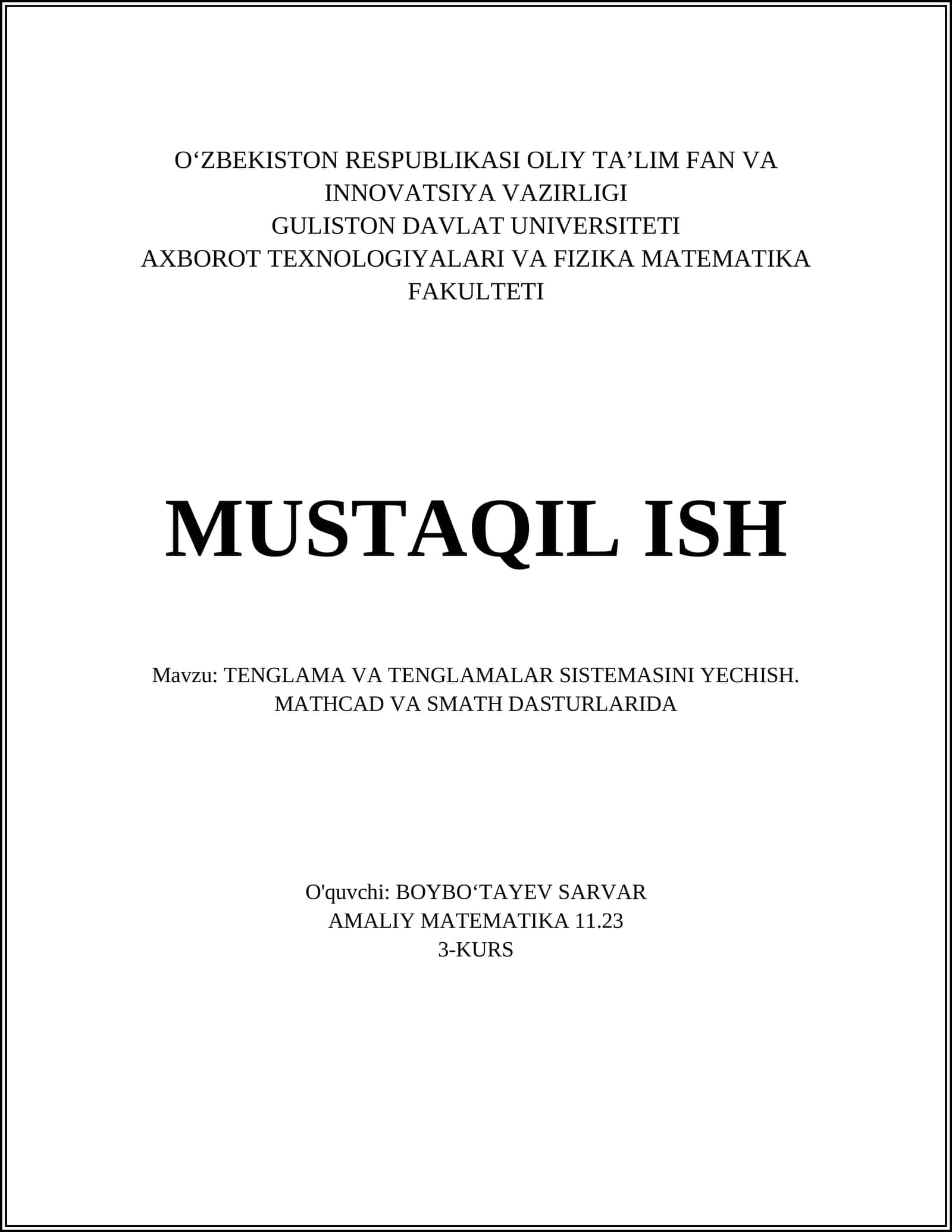 TENGLAMA VA TENGLAMALAR SISTEMASINI YECHISH 1
